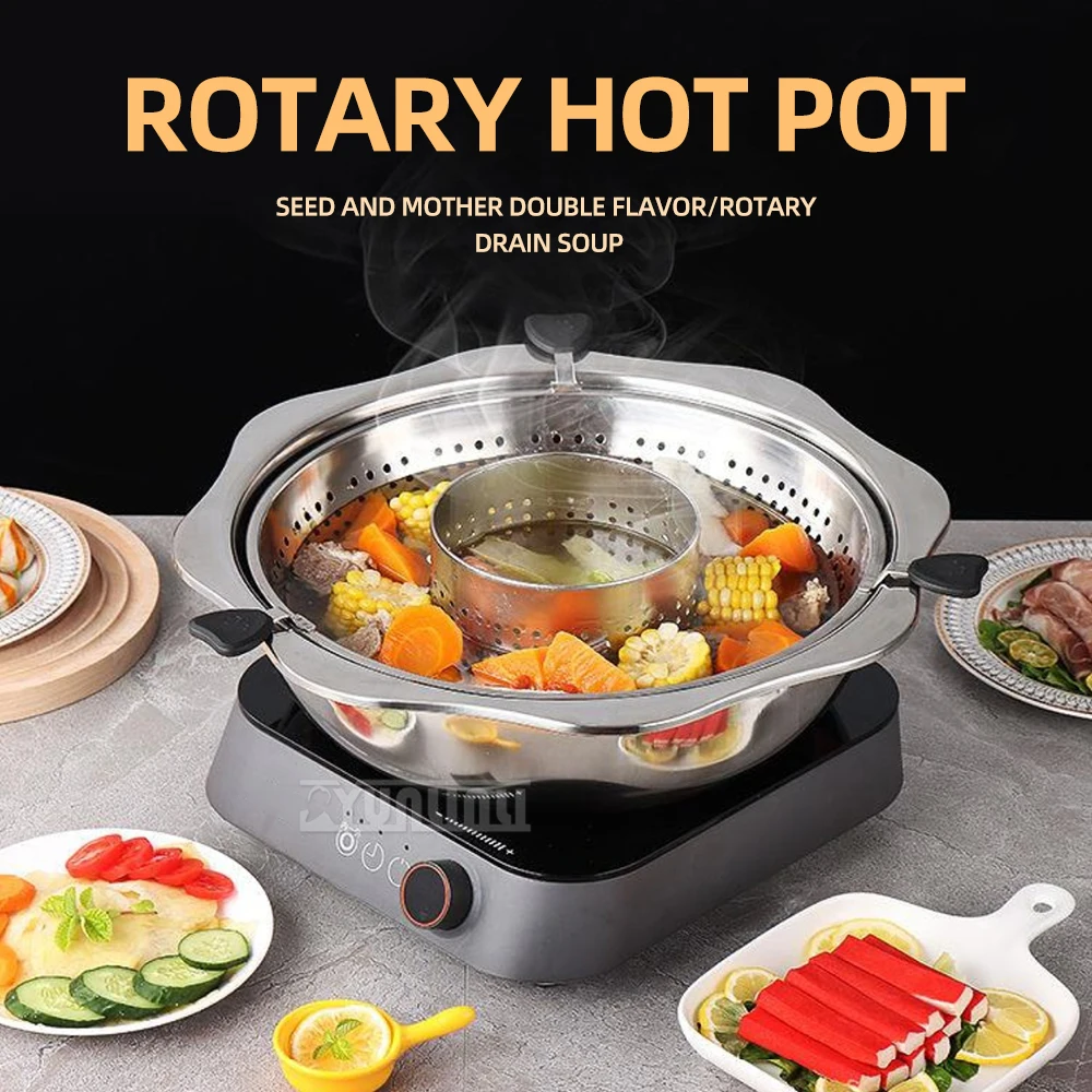 

Stainless Steel Rotating Lifting Hot Pot 32cm Fondue Pots with 2 Flavors and Deepen the Pot Body