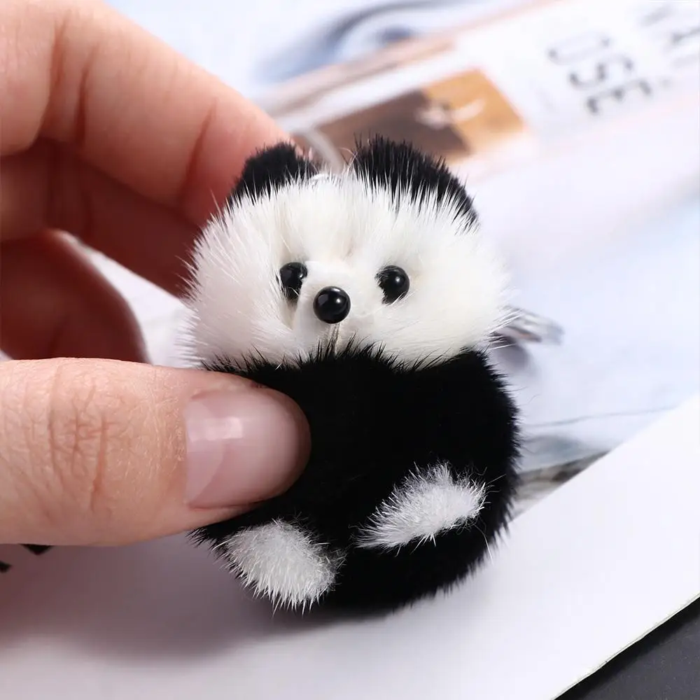 Mink Fur Panda Keychain Mini Mink Pendant Plush Mink Keyring Korean Style Black White Plush Stuffed Animal Cute Bag Pendant