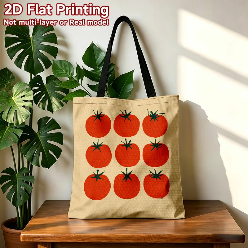 Printing Nine Red Tomatoes Illustration Tote Ba Foldable Women'S Shoulder Handbag with Fixed Strap, Casual Bag Suitable Shopping
