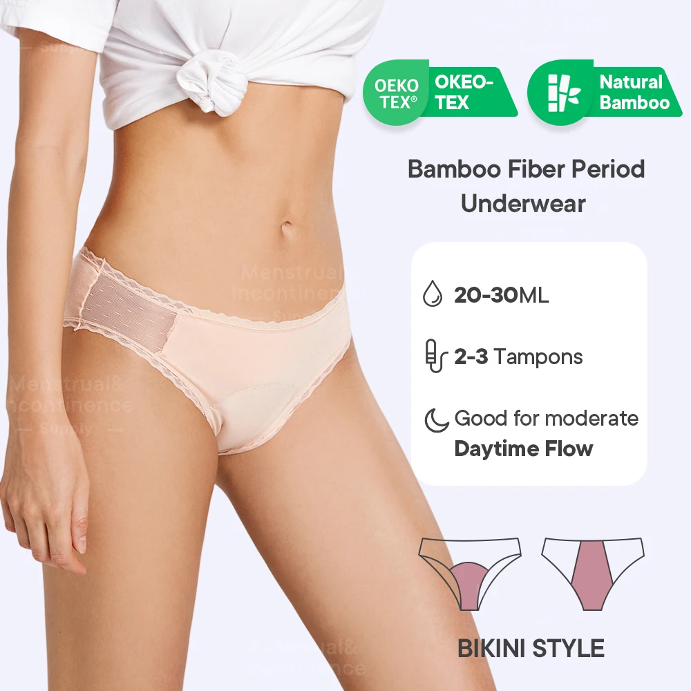 Bikini Period Panties Leakproof Breathable Reusable Bamboo Menstrual Underwear High Absorbency for Daily Use Sports