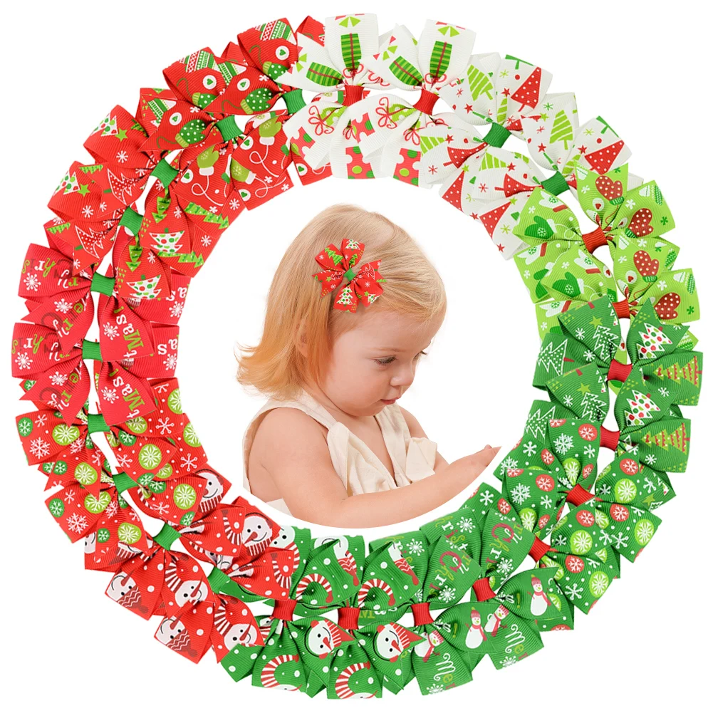 

12/24pcs Christmas Cheer Bows Hair Clips Set for Baby Girls Festive Santa Xmas Tree Hairpins Holiday Headwear Hair Accessories