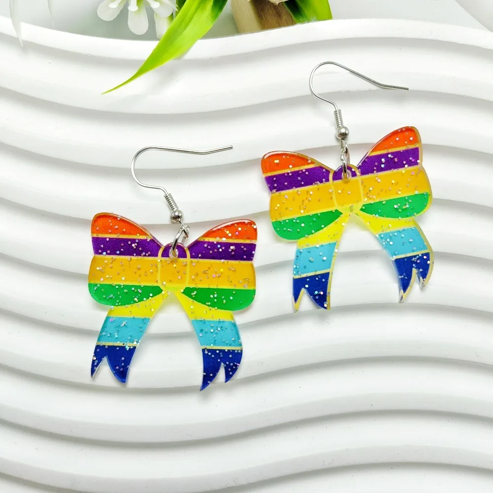 

10pcs One Side Printing Acrylic Rainbow Beads Handmade Flag Pride Month Pendant Beads Bowknot Umbrella DIY Jewelry Accessory