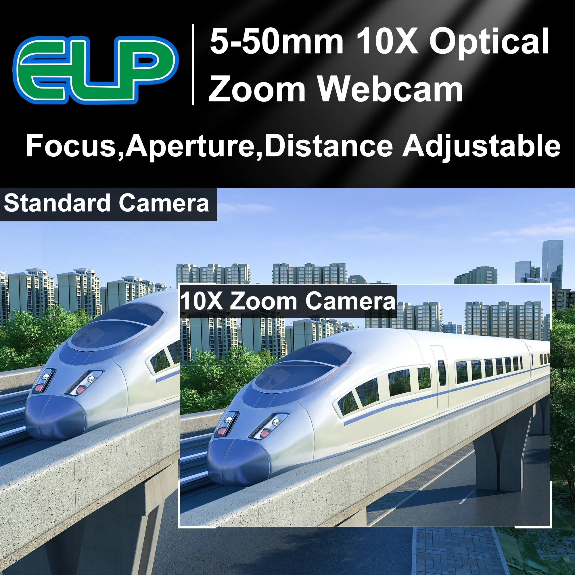 ELP 3MP WDR USB Webcam 10X Optical Zoom Webcam with 5-50mm Manual Zoom Varifocal Lens,Close Up USB Video Surveillance Camera