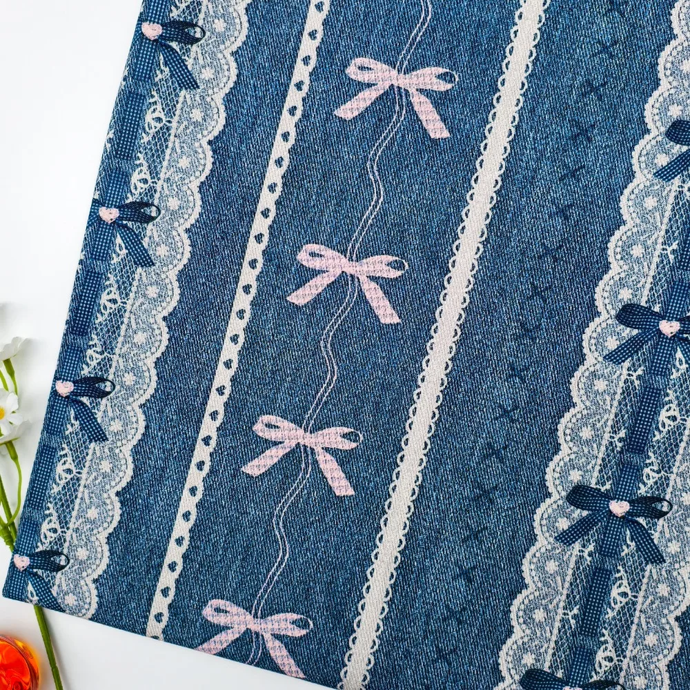 

Джинсовый узор с бантом, хлопок, 8-антитонкая холщовая сумка, ткань Baan, юбка, брюки, куртка, ткань, сделай сам, ручная работа, Telas Para Costura Tissus