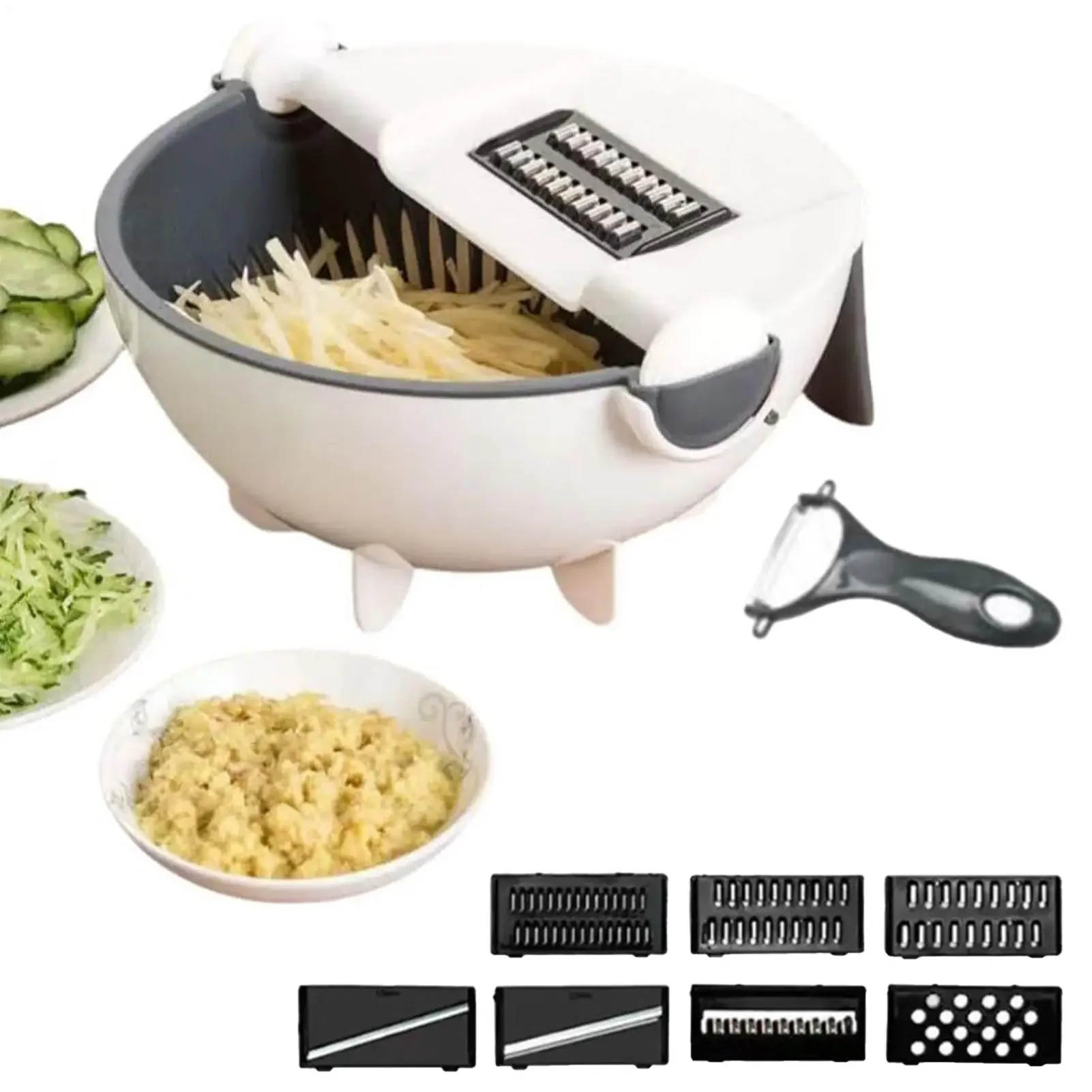 

Картофелерезка, многофункциональный ручной измельчитель, кухонная терка со сливной корзиной, овощерезка 9 в 1, для картофеля, моркови