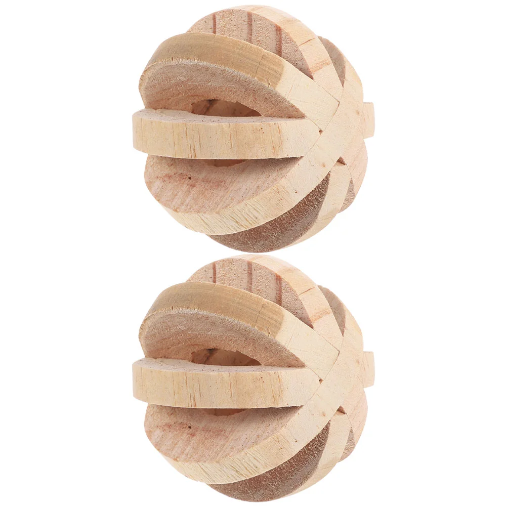 

2 Pcs Hamster Chew Toy Pet Mouse Toys Rat Hammock Wooden Chewing Bell Rabbit Small Baby