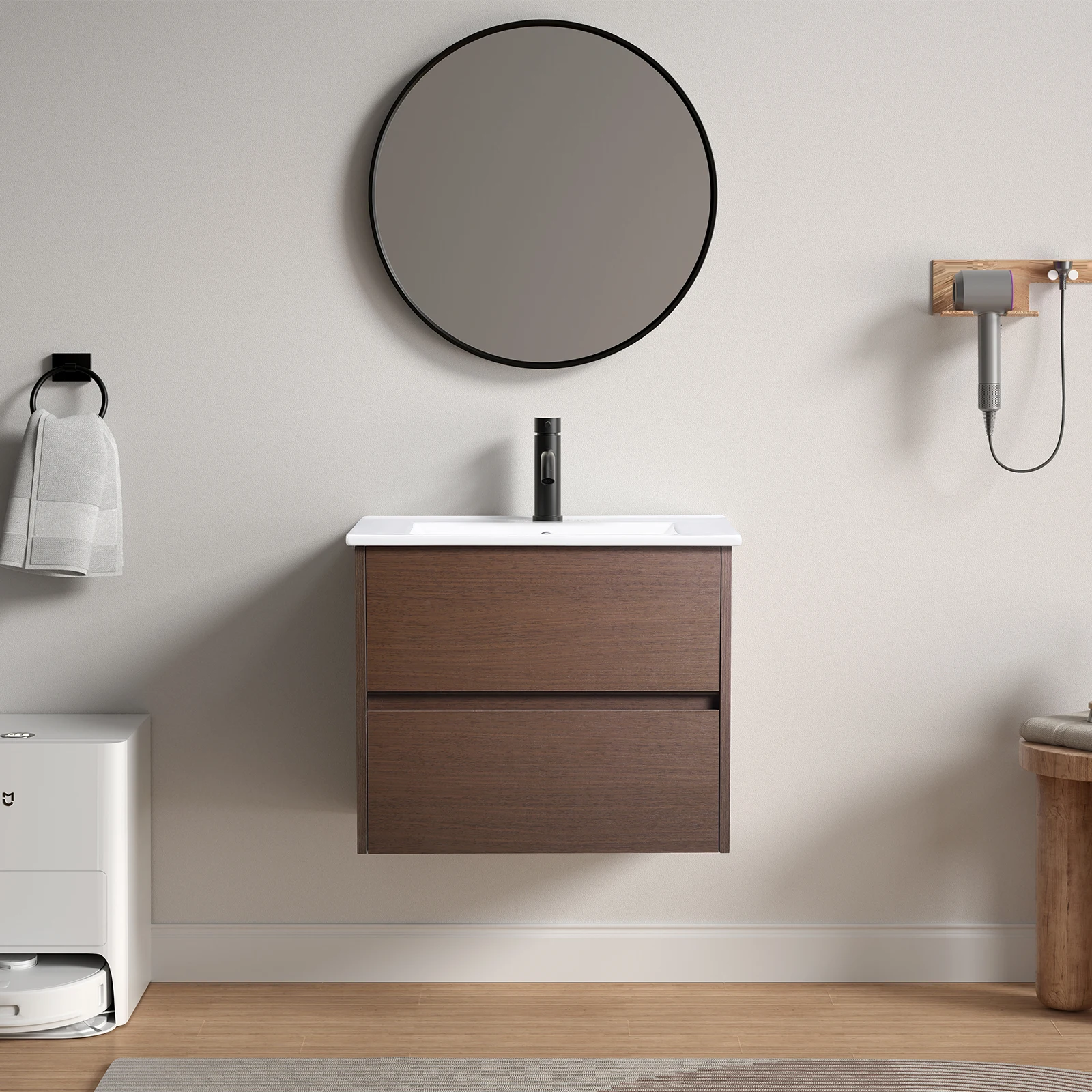 24in Bathroom Vanity with Sink Floating Vanity Bathroom Soft Close 2 Draws Wall Mount