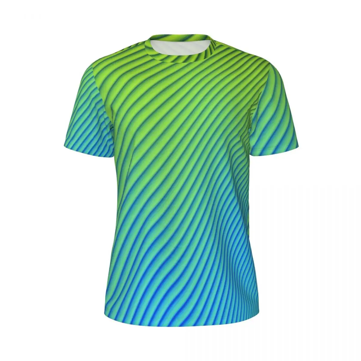 Camiseta de gimnasio para hombre, camisetas a rayas degradadas, camiseta de verano con líneas azules y verdes, cuello redondo, ropa con patrón Vintage, regalo