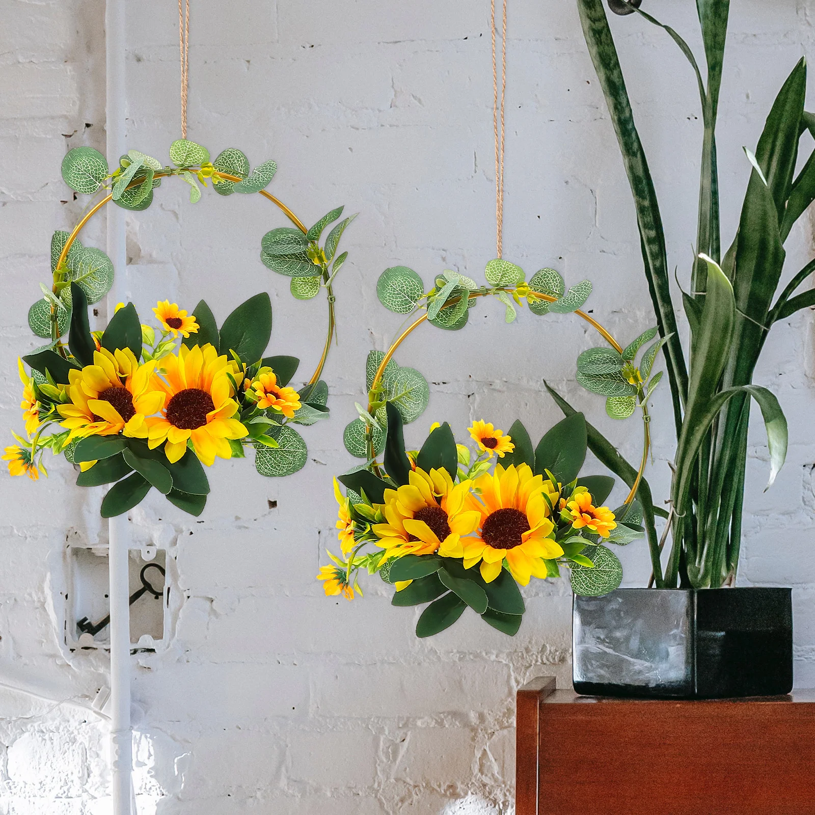 

Artificial Sunflower Garland Wreath Wall Hanging Decoration Iron Spring Summer Photo Prop Shopwindow Door Decor