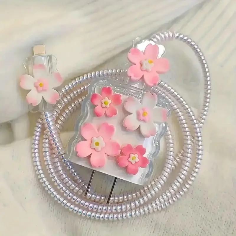 5 Pcs/set Charger Protection Cover for 25w Cute Sakura USB Cable Winder Protector Shell Case for Samsung Galaxy 25w Charger