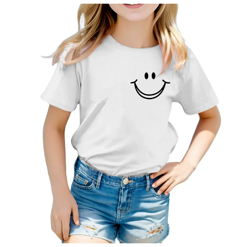 

Best-selling hit Ins-style super popular smiling face print round-neck short-sleeved girls' and boys' t-shirt