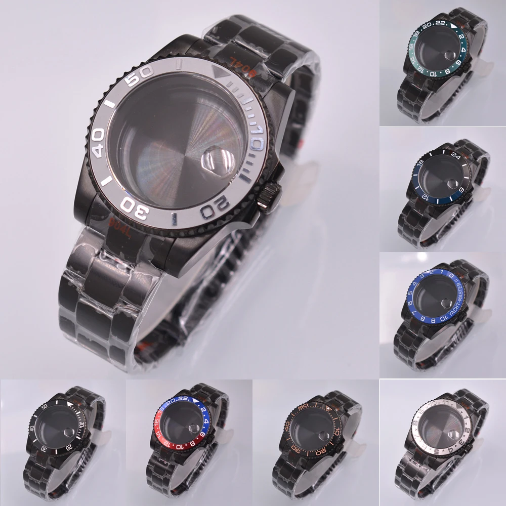 

40mm Watch Case Fit NH35 NH36 ETA 2824 2836 PT5000 ST2130 Miyota 8205 8215 821A Movement SUB GMT watch PVD Black Watch Case