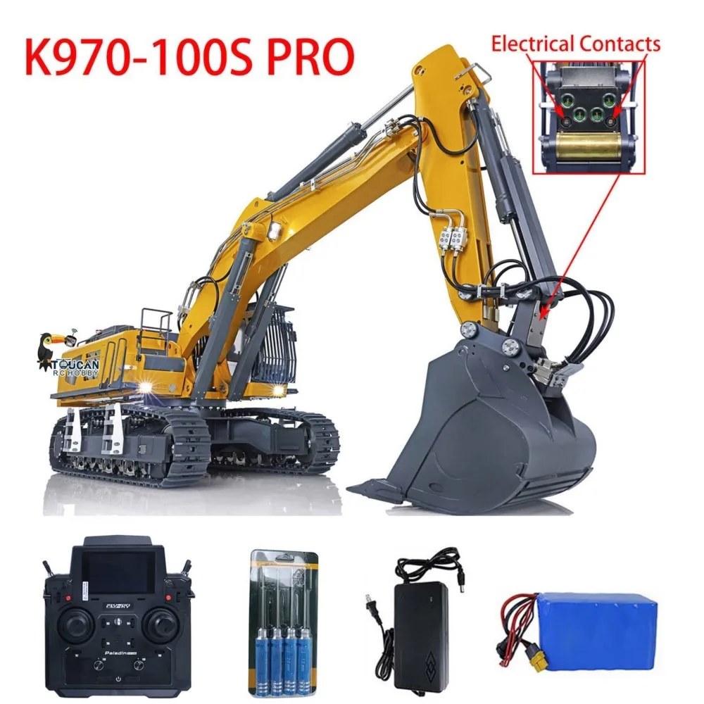 K970 100S Pro RC Hydraulic Digger Excavator RTR 1/14 with Light Sound Smoke Remote Control Upgraded Machine Vehicle Model Toy