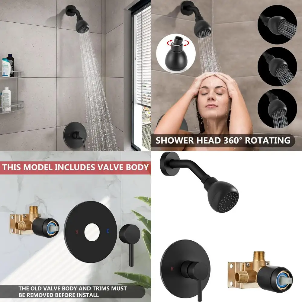 

Single Handle Matte Black Shower System with Rough-In Valve and Trim Kit