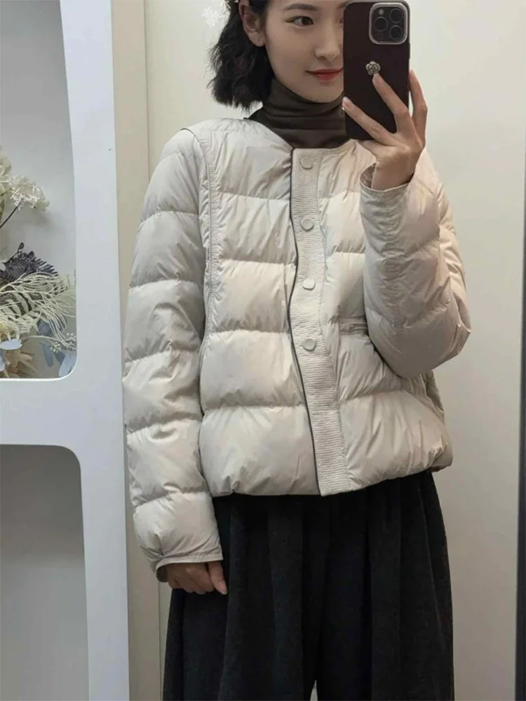 

Lightweight Short Cotton Jacket Women's Loose Fit Warm round Neck Padded Coat Korean Style Commute Pure Color Winter New Fashion