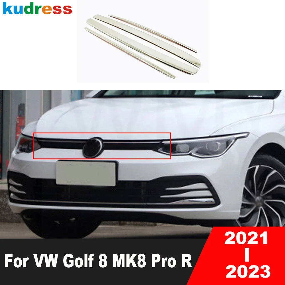 For Volkswagen VW Golf 8 MK8 Pro R 2021 2022 2023 Steel Front Upper Grille Grills Cover Trim Molding Strip Car Accessories