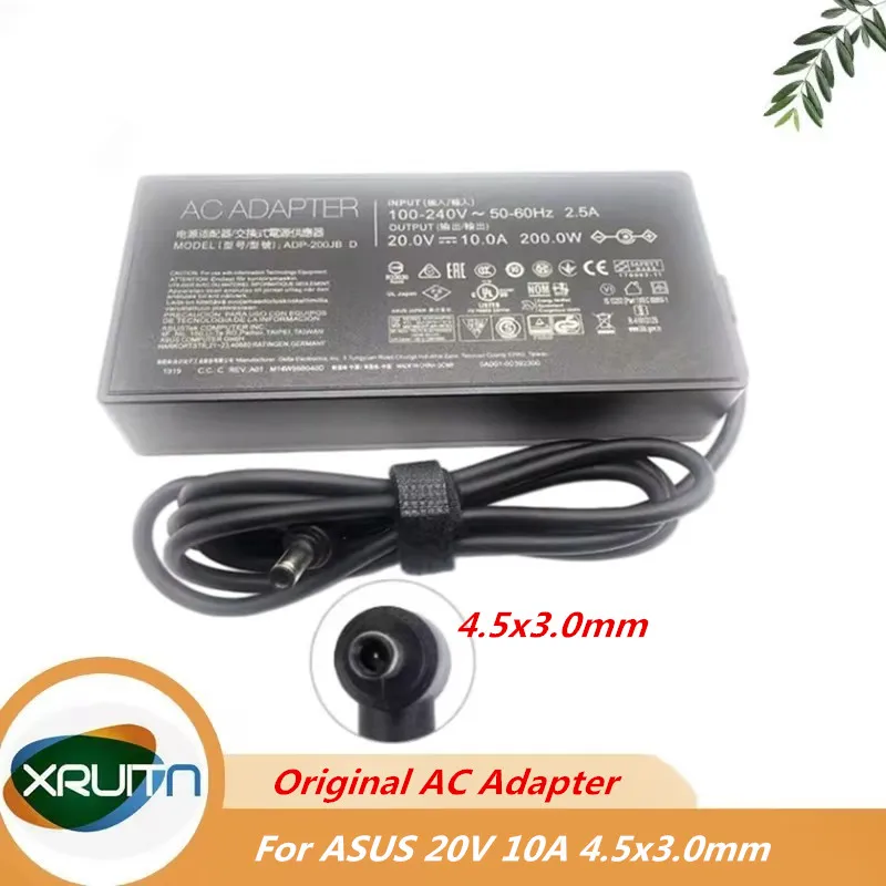 정품 20.0V 10.0A 200.0W 4.5x3.0mm 4.5mm 플러그 ADP-200JB H A20-200P1A ASUS Vivobook 노트북 충전기용 전원 공급 장치 AC 어댑터