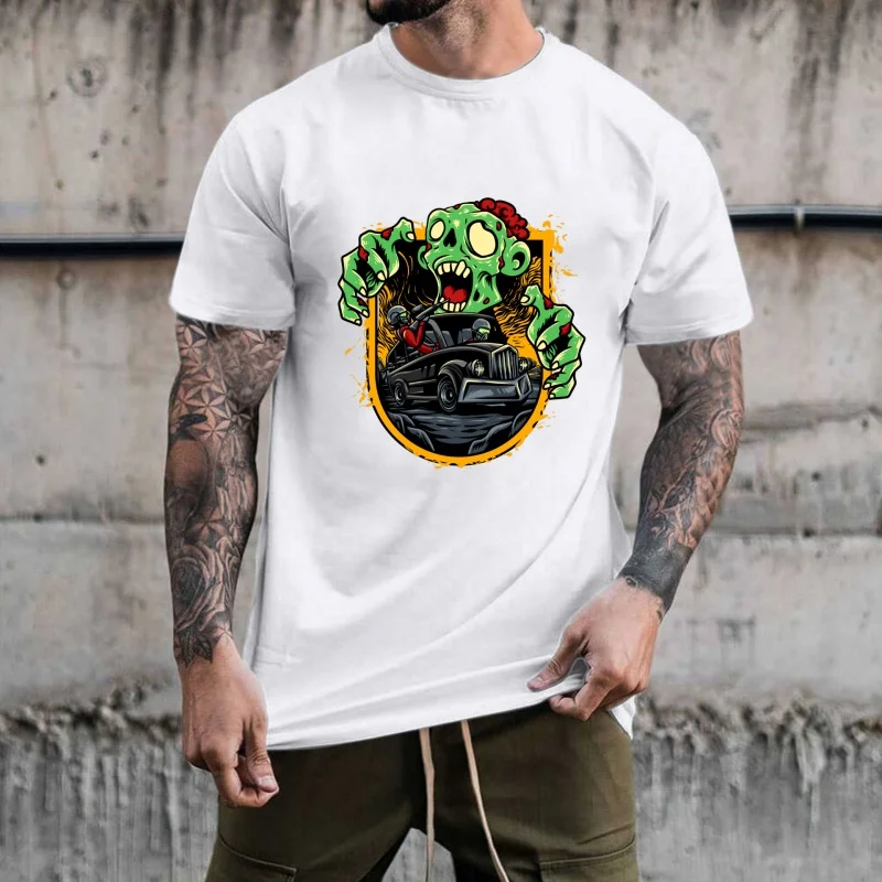 Halloween Zombie & Battle Car Pattern Heat Transfer White Ink Iron - on, Suitable for T - shirts, Canvas Bags, Trendy, Casual &