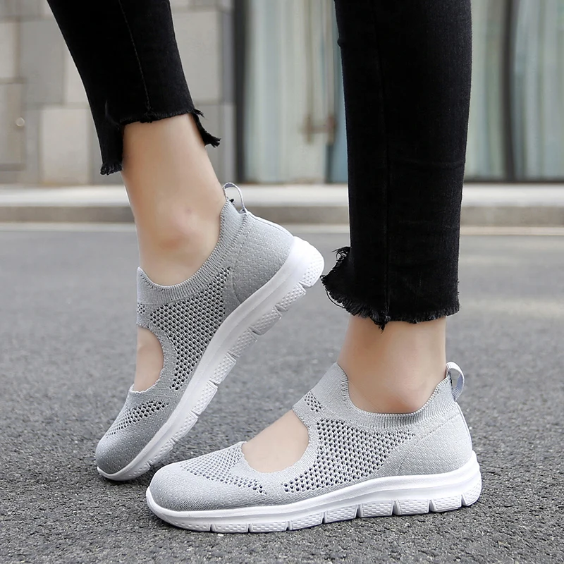 STRONGSHEN Summer Women Flat Vulcanized Shoes Light Slip on Mesh Breathable Casual Shoes Ladies Loafers 35-43 Zapatillas Mujer