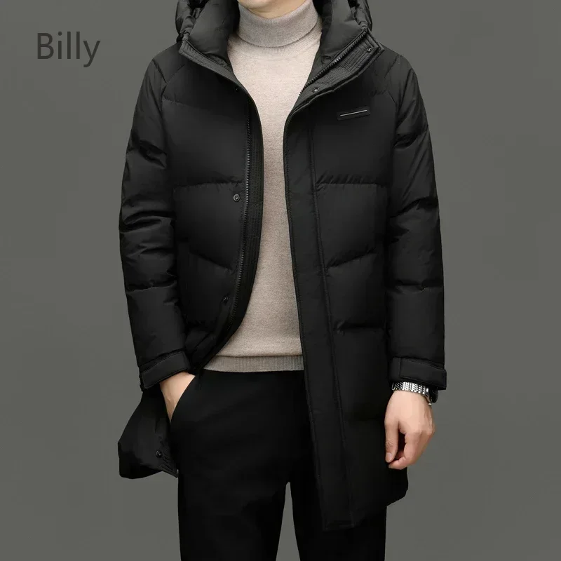 Billy Black and White Hooded Men's Down Jacket Medium-length Duck Down 2024 New Autumn and Winter Jack Thickened Clothing Coat