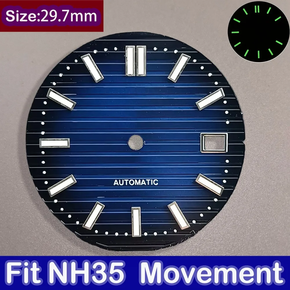 29.7mm Watch Dial for NH35 NH36 Movement Green Lume Nautilus Style Men's Watch Mod Replacement Face Parts
