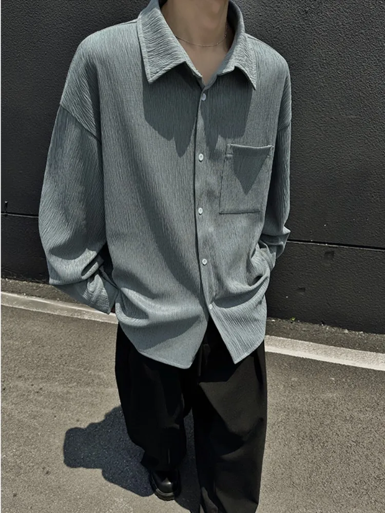 

Мужская рубашка с длинным рукавом, цветочной вышивкой, простым воротником, однотонная, весенняя новинка, повседневная модная верхняя одежда