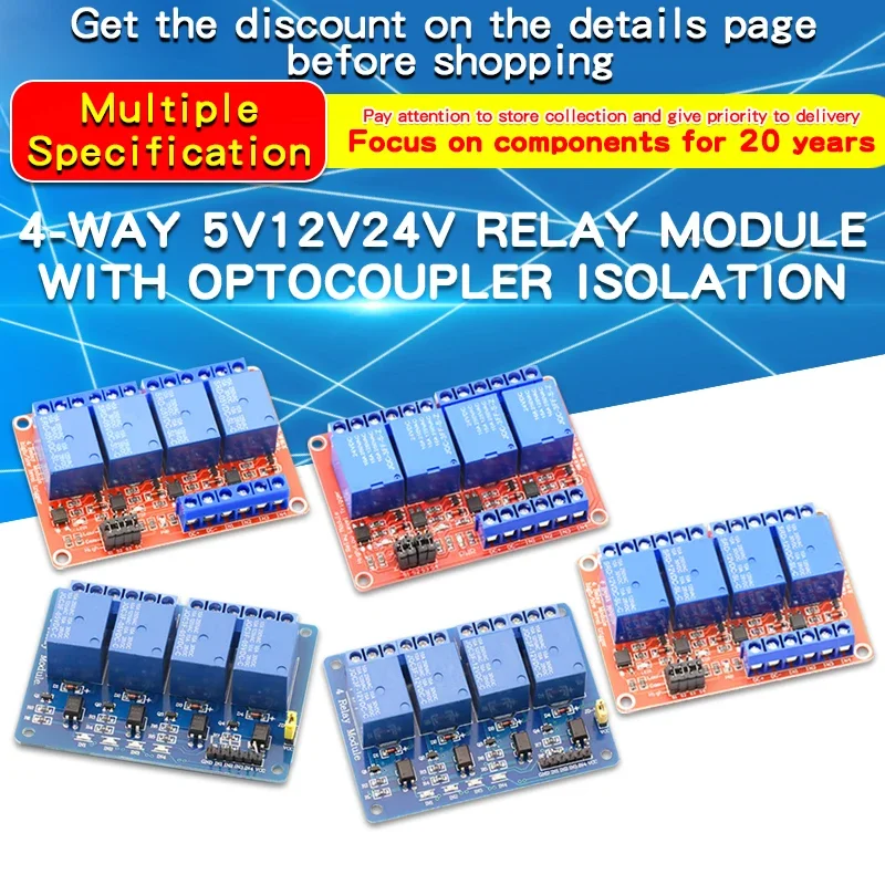 1PCS DC 5V 12V 24V 4 Channel Optocoupler Relay 4 Way Relay Module With Optocoupler Output Low/High Level Trigger Relay Board