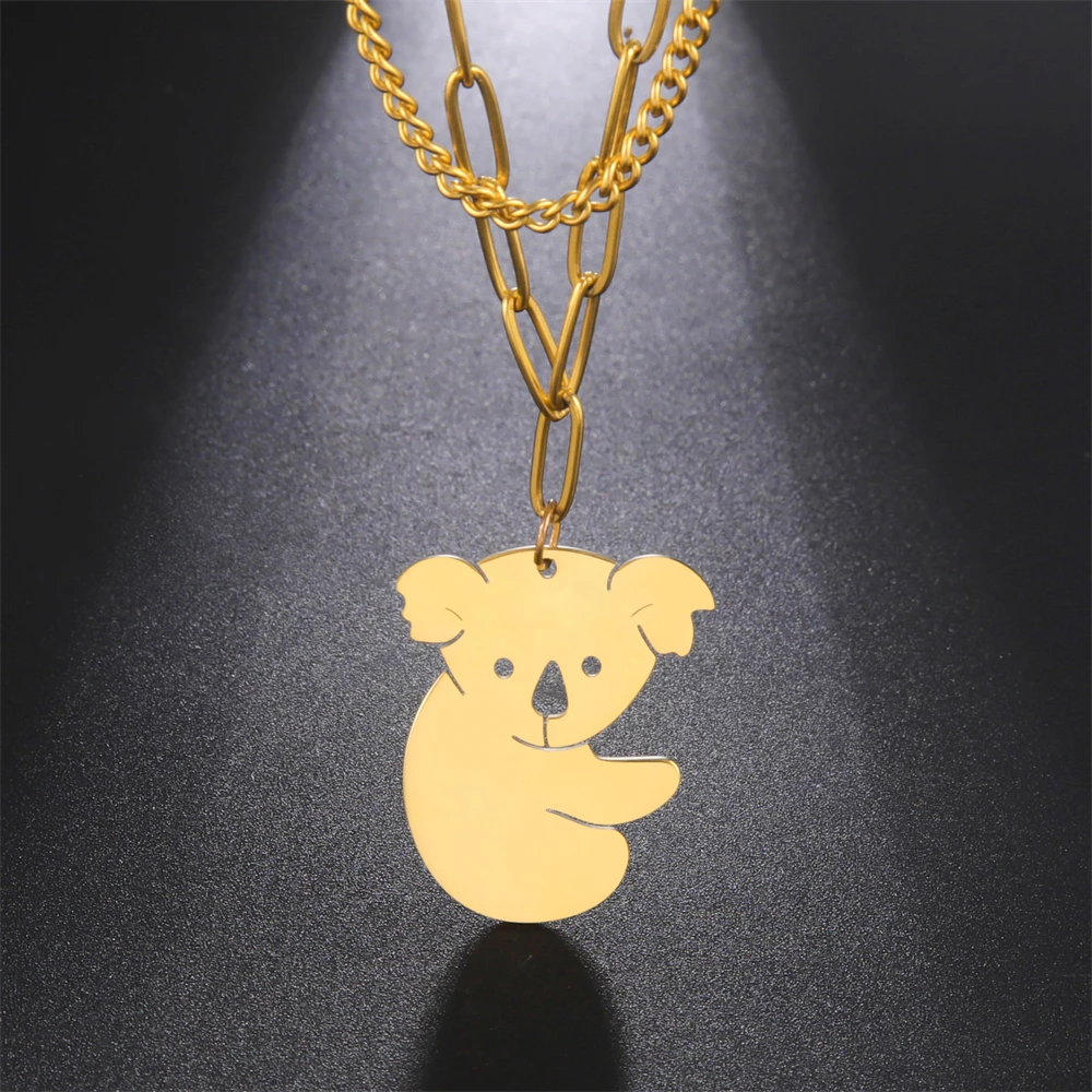 Cazador Cute Koala Pendant Necklace for Women Animal Mother Kids Neck Chains Mother Day Gift Wholesale Stainless Steel Jewelry