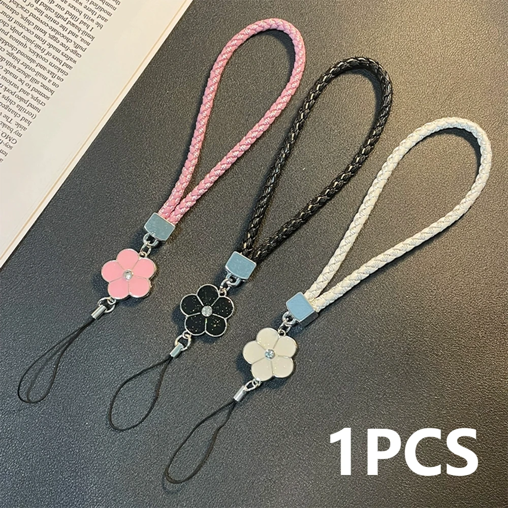 Cordão de Pulso para Celular em Cor Sólida com Flor Pequena Colorida ZY, Alça Universal para Celular, Cartão de Identidade e Chaveiro - Acessórios para Celular