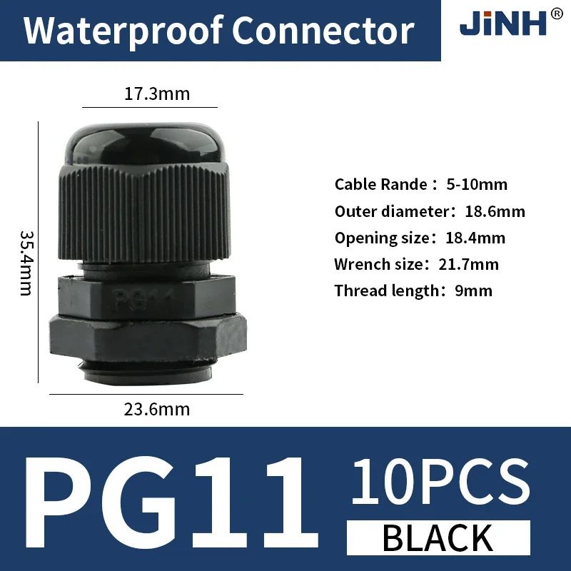 JINH PG11 Gland Assortment 10Pcs Black & White Nylon Cable IP68 Waterproof Immersion-Proof Cable Entry Joint for Secure Wiring