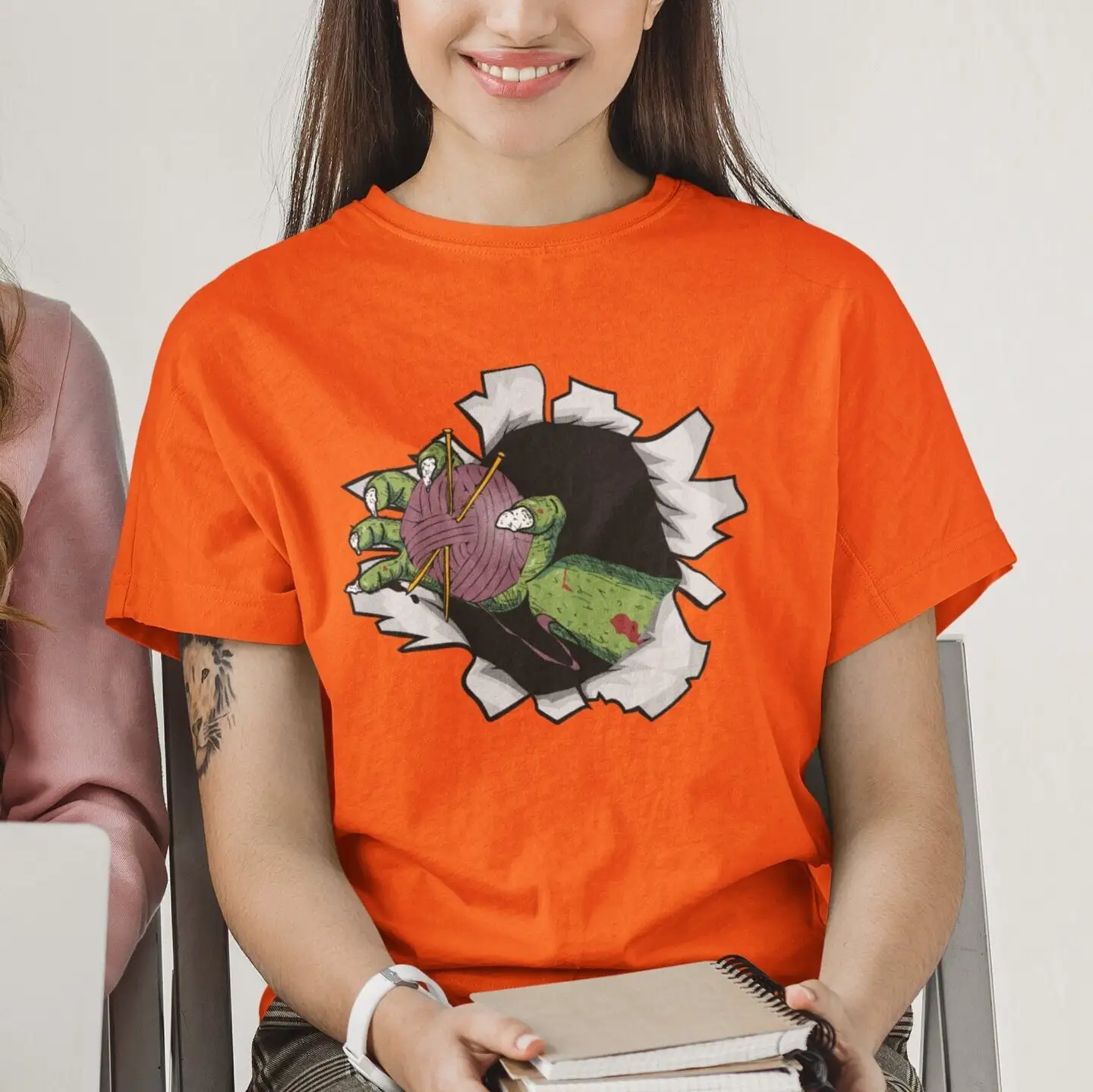 Knitting Halloween T Shirt knitter Monster Zombie Hand tee Cute