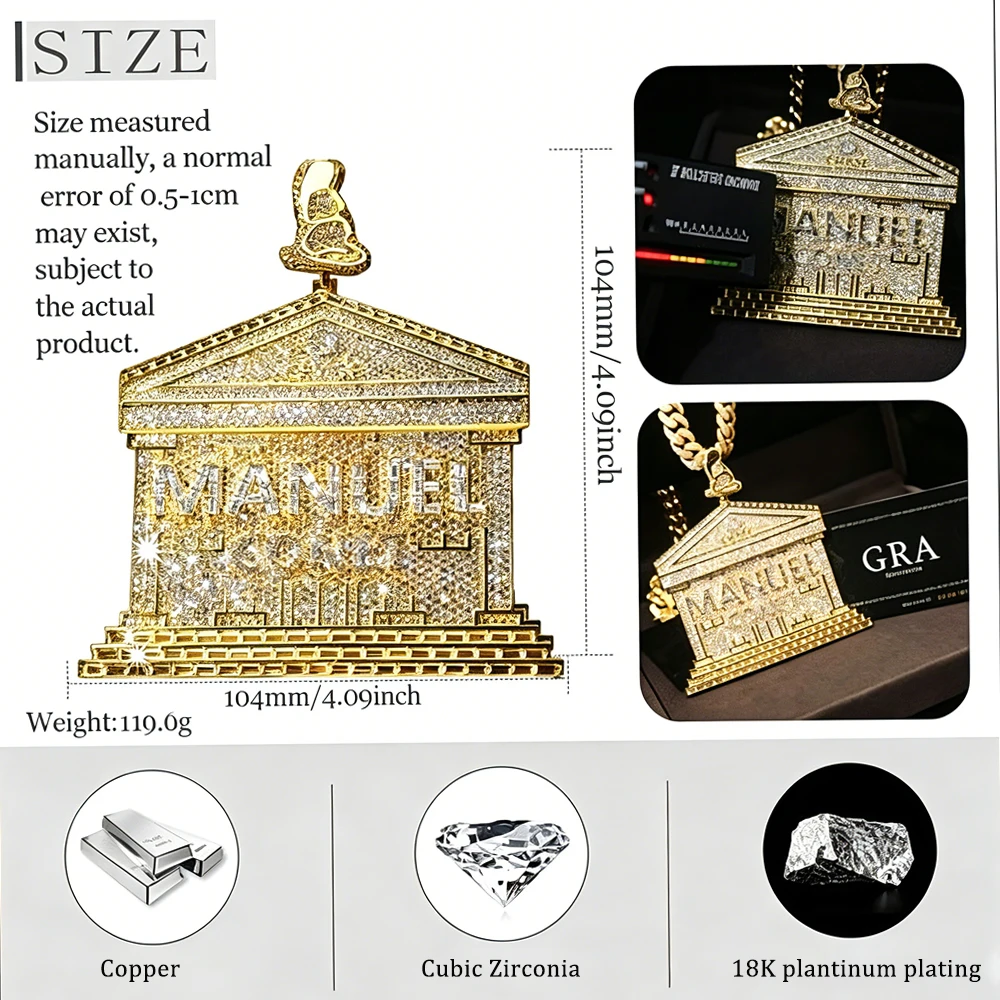 Oversize Iced Out CZ House Pendant Necklace Classic Blocked Door Pendant For Men Trendy Hip Hop Women Jewelry Boy Friend Gift