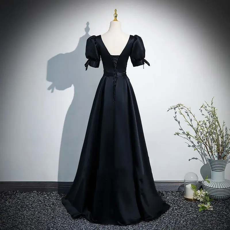 تخصيص الأسود ألف خط كوريا حزب اللباس الزفاف التقطت الصور الحبيب طوق ثنيات الطابق طول ثوب مسائي اللباس حفلة موسيقية اللباس