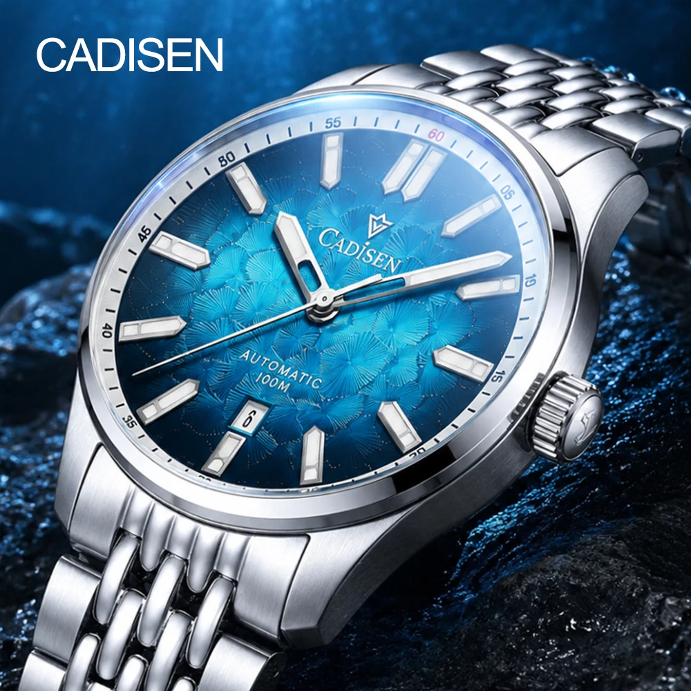 CADISEN Automatic Mechanical Sapphire Watch Man Silver Business Casual 10ATM Waterproof Japan MIYOTA 8215 Movement Watch Men+Box