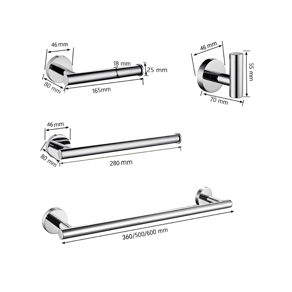 Mirror Plated Stainless Steel Bathroom Hardware Towel Bar Towel Ring Toilet Paper Holder Robe Hook Bathroom Accessories