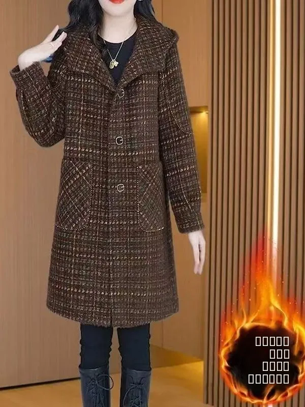 

plus Size Women's Coat Warmth Slimming Long Style Meat Covering Mom Coat Korean Style Commute Winter Season High Waist