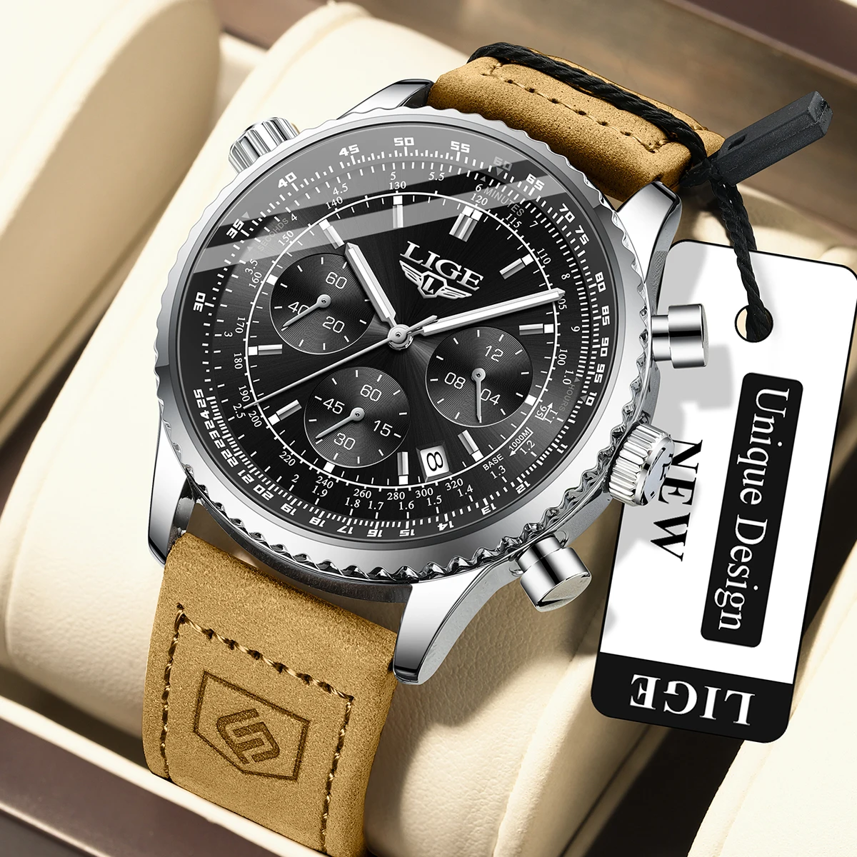 LIGE Sports Herren-Luxusuhr, modische Business-Quarz-Armbanduhr, wasserdicht, leuchtend, Chronograph, für Herren, Reloj Hombre