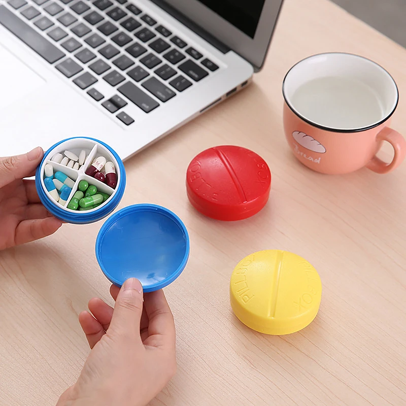 4 Grids Pill Box Round Shape Portable Capsule Tablet Storage Organizer Pill Case For Travel Portable Medicine Tablet Container