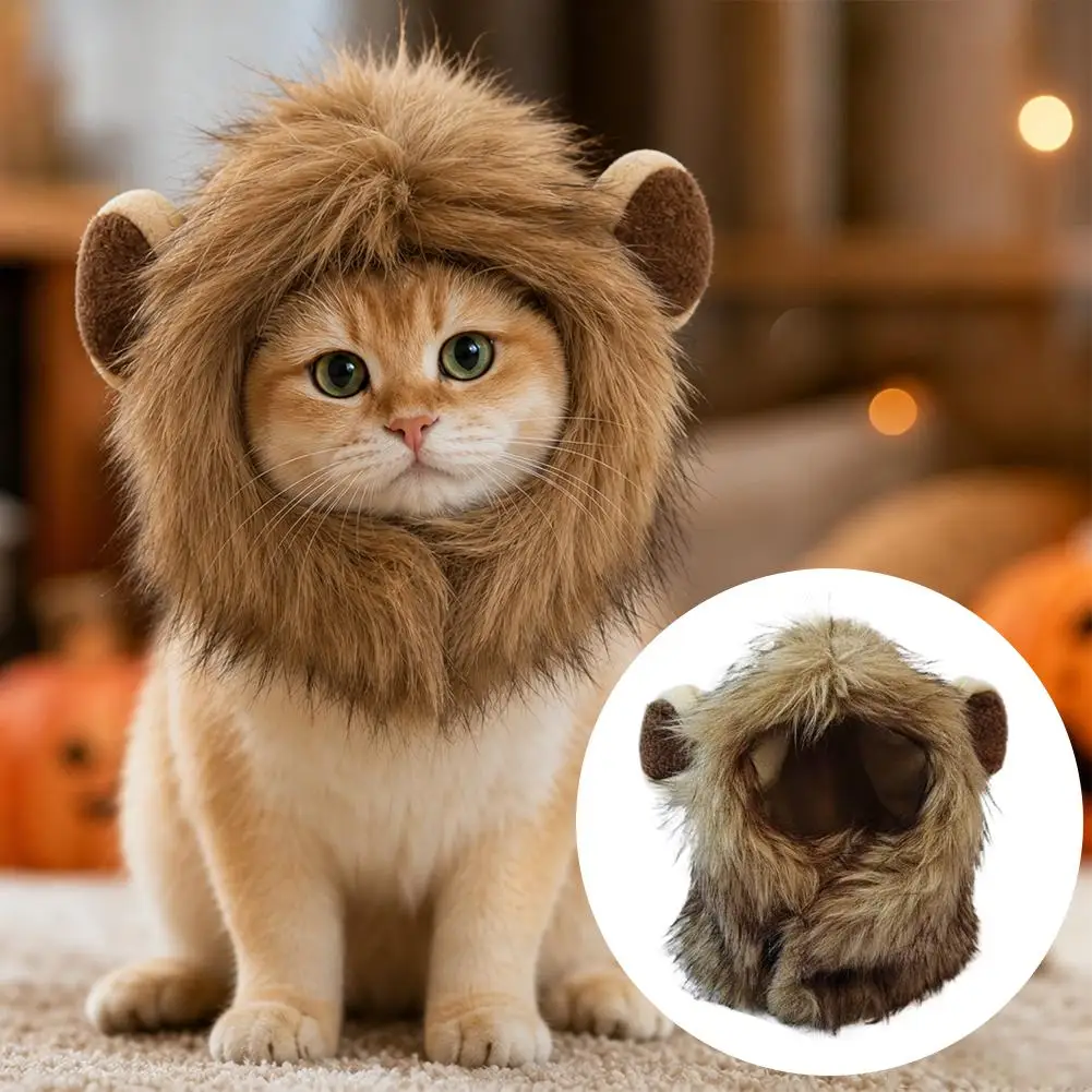 1pc Cute Funny Pets Clothes Cap Cute Cat Wig Lion Mane Costume Cosplay Kitten Dog Hat with Ears Fancy Party Supplies 2026 New