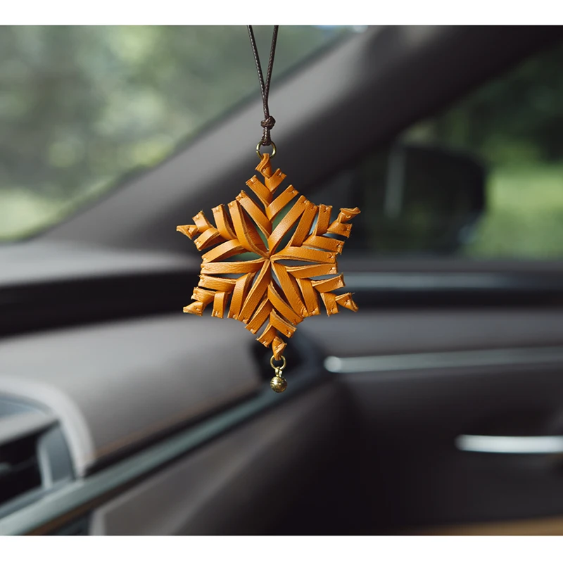 Car Lucky Pendant Car Ping An Fu Pendant Real Cowhide Handmade Customized Snowflake Gift