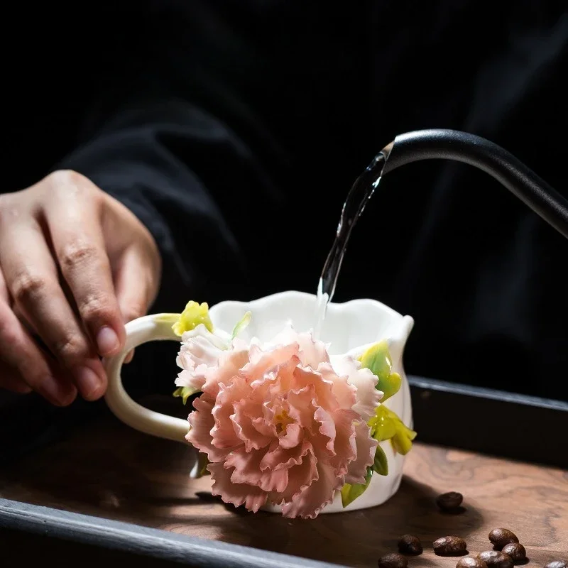 Chinese Style Ceramic Peony Flower Cup Coffee Tea Cup Birthday Gift for Friends Family Home Drinkware Household Goods