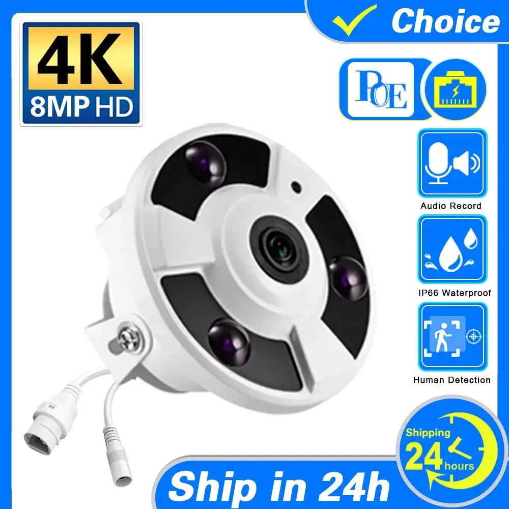 8MP CCTV POE IP Fisheye 4K Panoramic Camera Indoor Waterproof Wide Angle View 5MP 4MP Dome One-Way Audio Security Surveillance