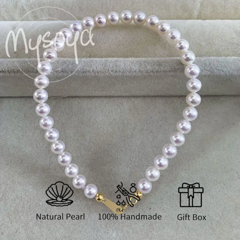 

MYSOYA Японский браслет Akoya с жемчугом и морской водой 5,5-6 мм, золотая серебристая пряжка S925 с подарочной коробкой для нее/им на день рождения, свадьбу