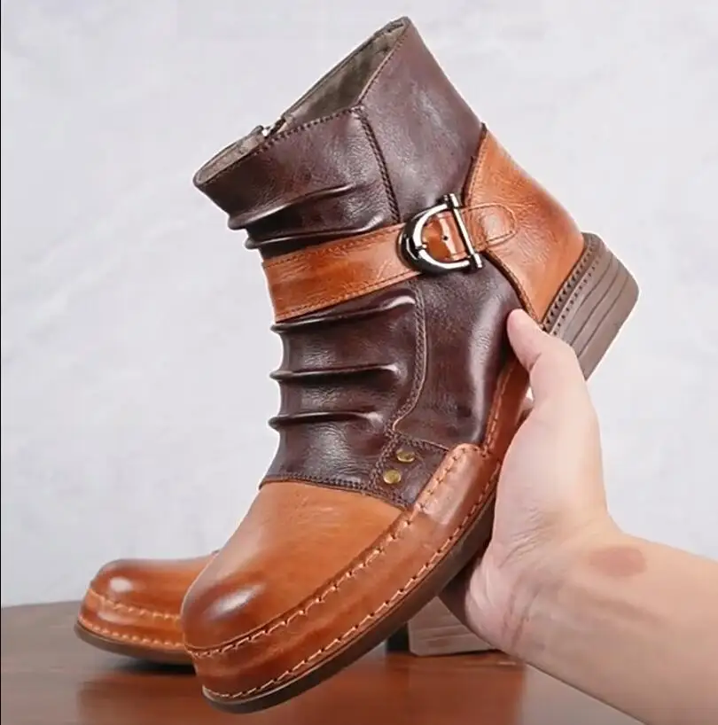 

Итальянские дизайнерские мужские ботинки до щиколотки в британском стиле, мягкие ботинки из натуральной кожи, мотоциклетные ботинки ручной работы, кожаные ботинки Leaths Zapatos Hombre 24