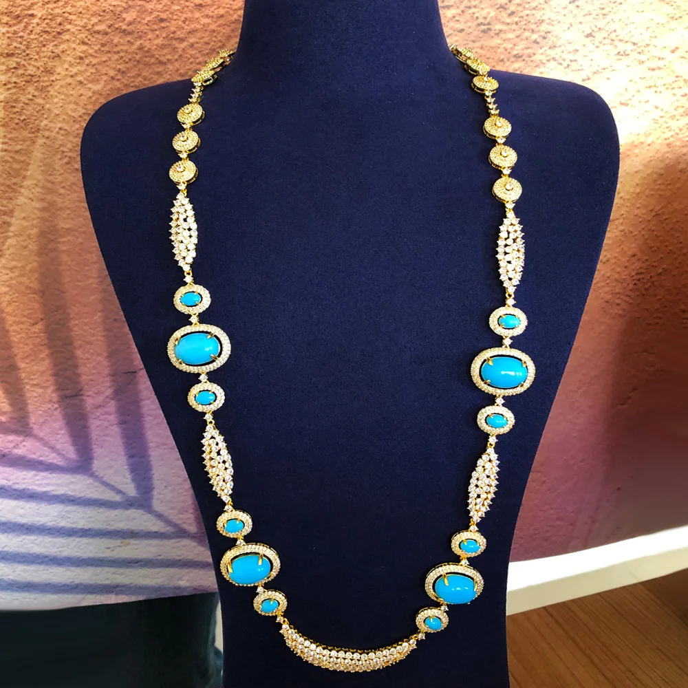 GODKI New Fashion Turquoise UAE Dubai Bridal Jewelry Set For Women Wedding Party Nigerian African Necklace Earring Set