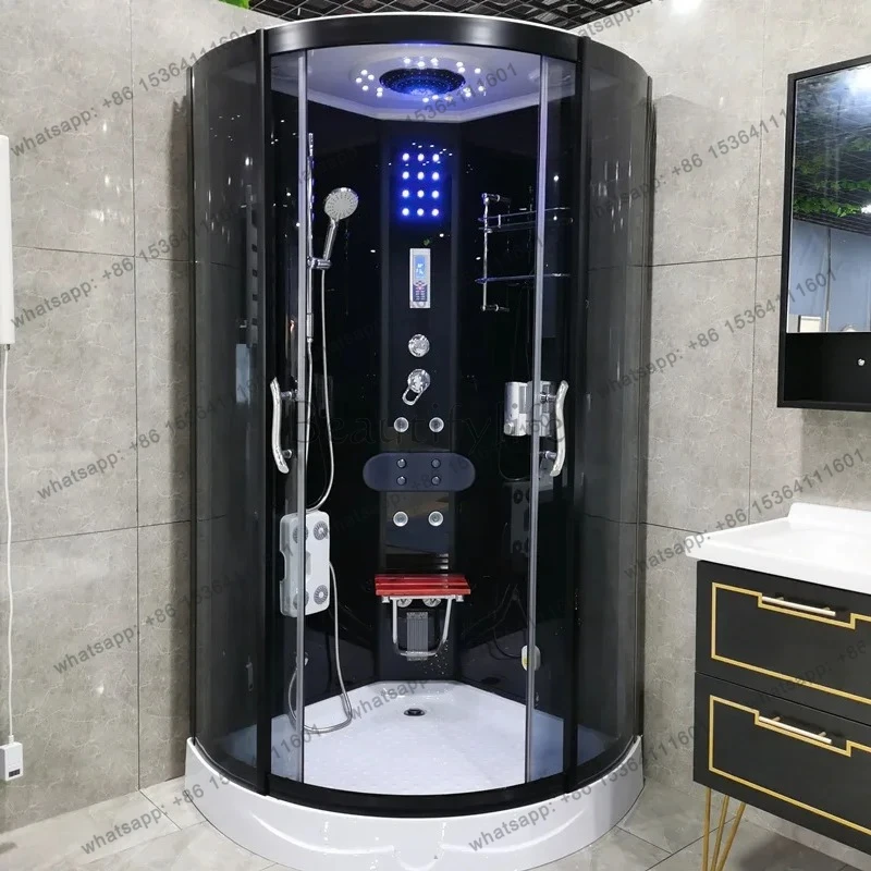 

Integrated shower room, integrated bathroom, household arc fan-shaped movable dry and wet separation tempered glass room