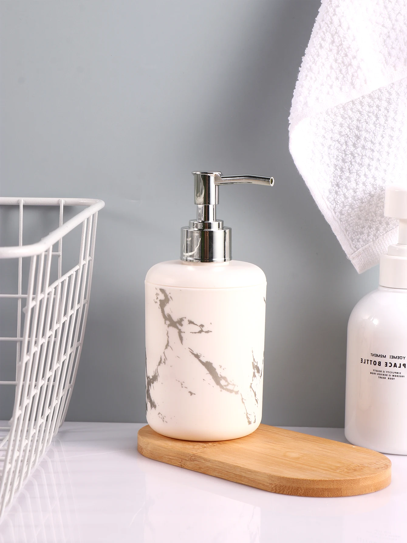 1PC Ceramic Pattern Soap Bottle - Press on Hand Wash Empty Bottle, Shampoo Bottle, Bathroom Soap Dispensing Bottle White