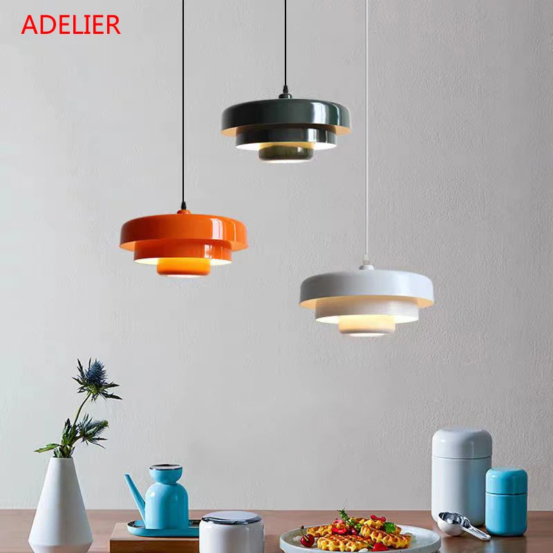 

Macaron Pendant Lights Carbon Steel Aluminum Black White Red Green Orange hang lamp Restaurant Kitchen Island Bedroom Luminaire