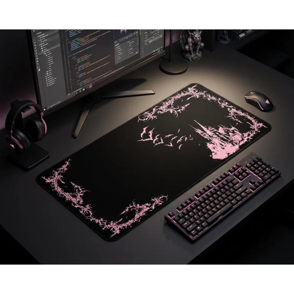 Gothic Pink Castle Pattern Mouse Pad Durable Office Deskpad Card Game Mat For Parties Home&Office Compute PC Gaming  Desk Mat