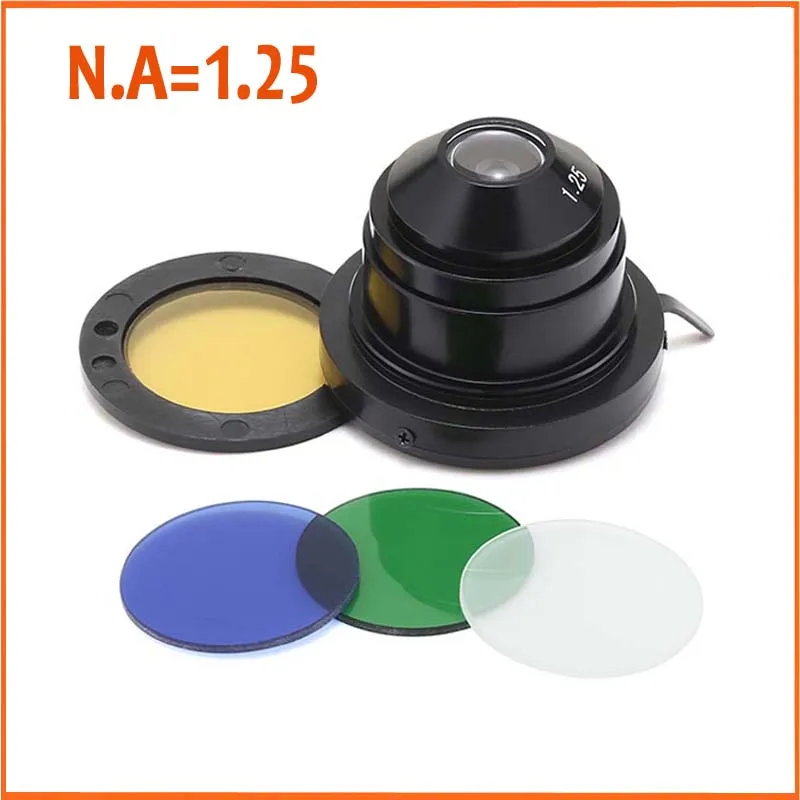 NA1.25 Abbe Condenser Convergent Light Iris Diaphragm Aperture for Double Mechanical Platform Biological Microscope with Filter